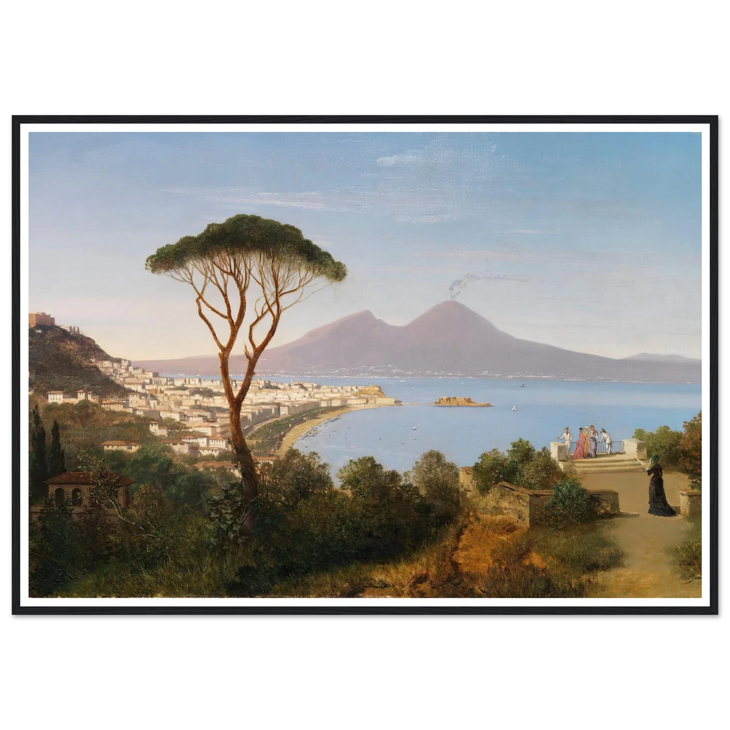 Blick vom Posillipo auf die weite Bucht von Neapel mit rauchendem Vesuv (Ca. 1850) Art Print | Albert Zimmermann-Quipham Collections