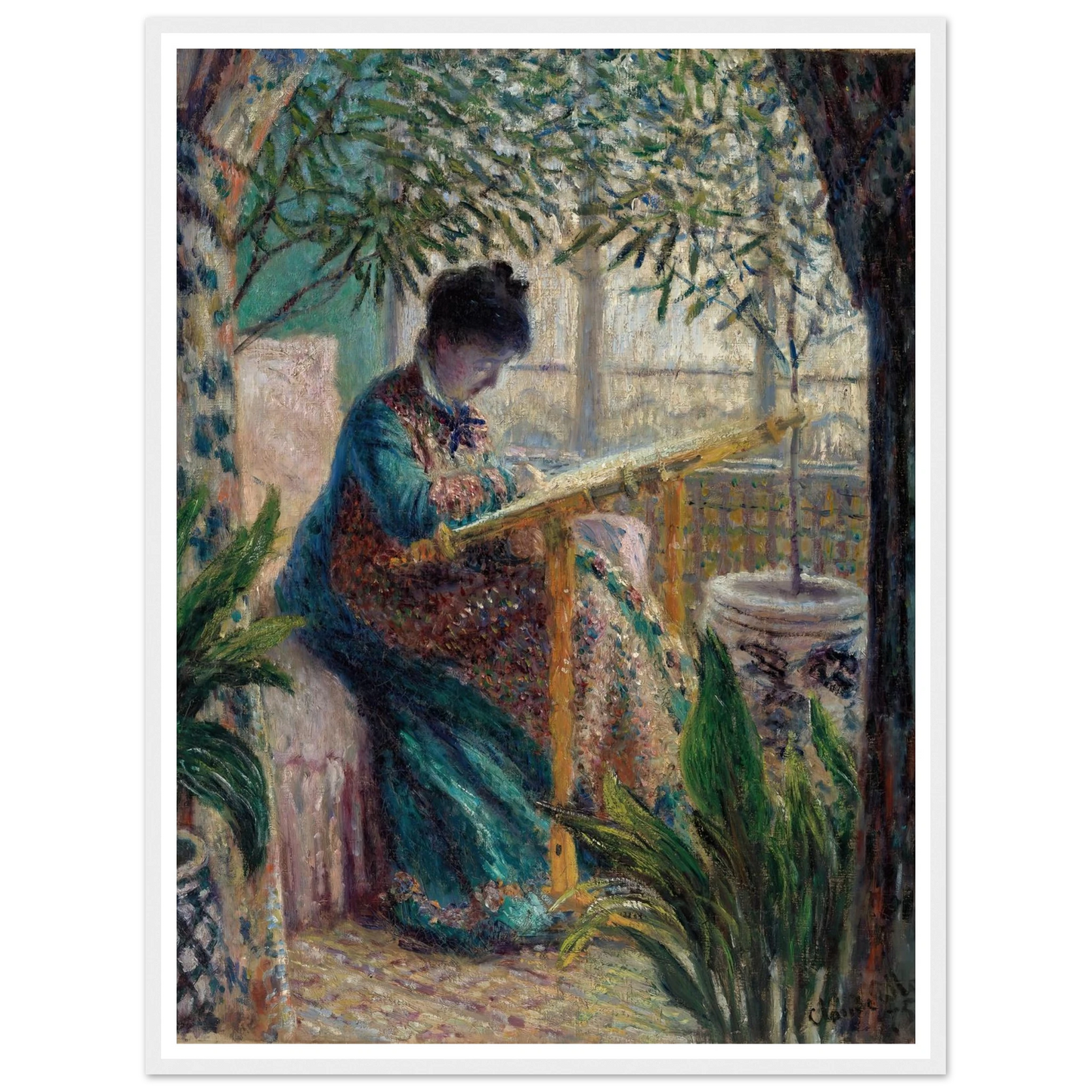 Madame Monet Embroidering (Camille au métier) (1875) Art Print | Claude Monet-Quipham Collections
