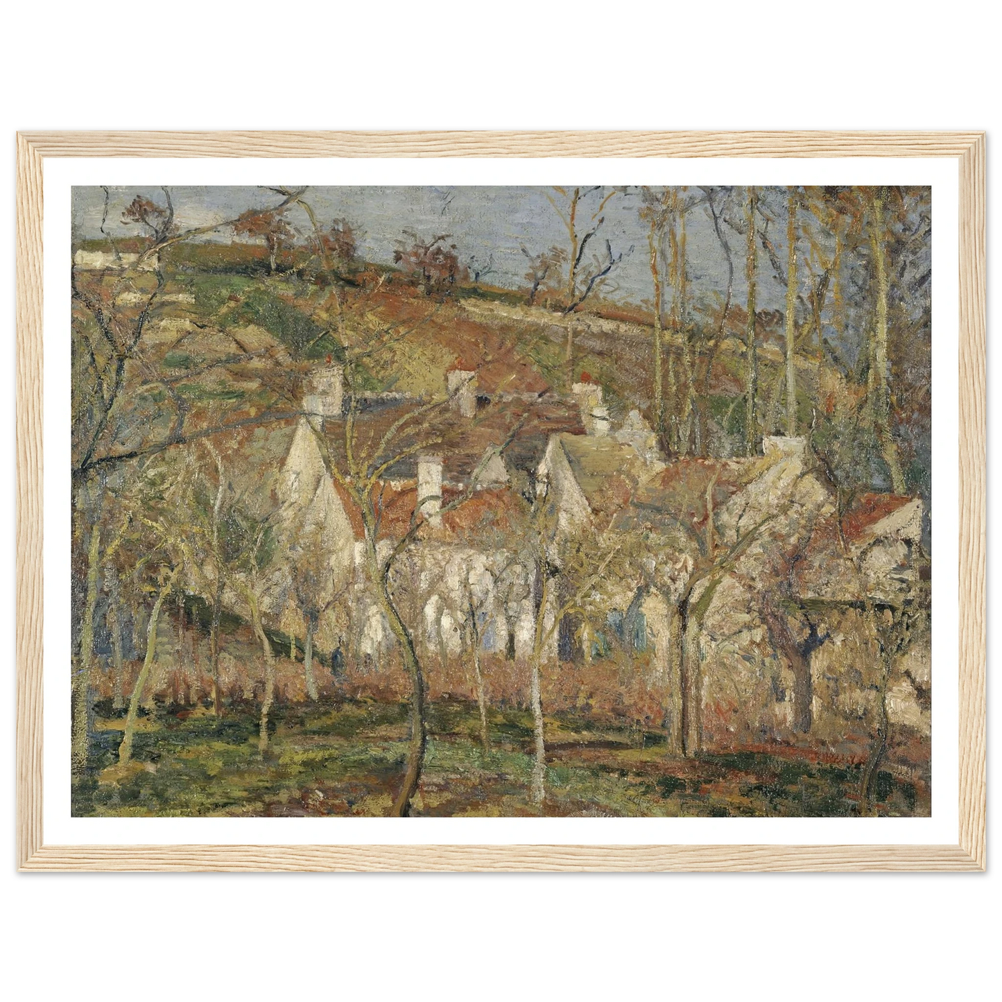 Red roofs, corner of a village, winter Art Print | Camille Pissarro-Quipham Collections