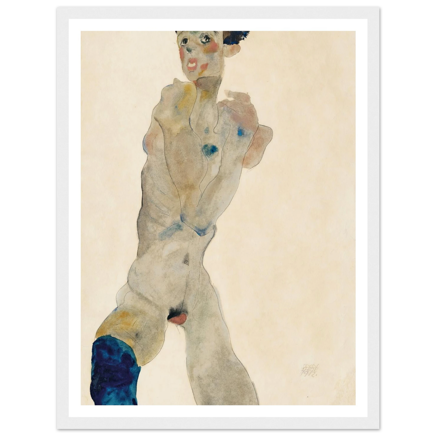 Stehender männlicher Akt mit verschränkten Armen (Selbstportrait) (1912) Art Print | Egon Schiele-Quipham Collections