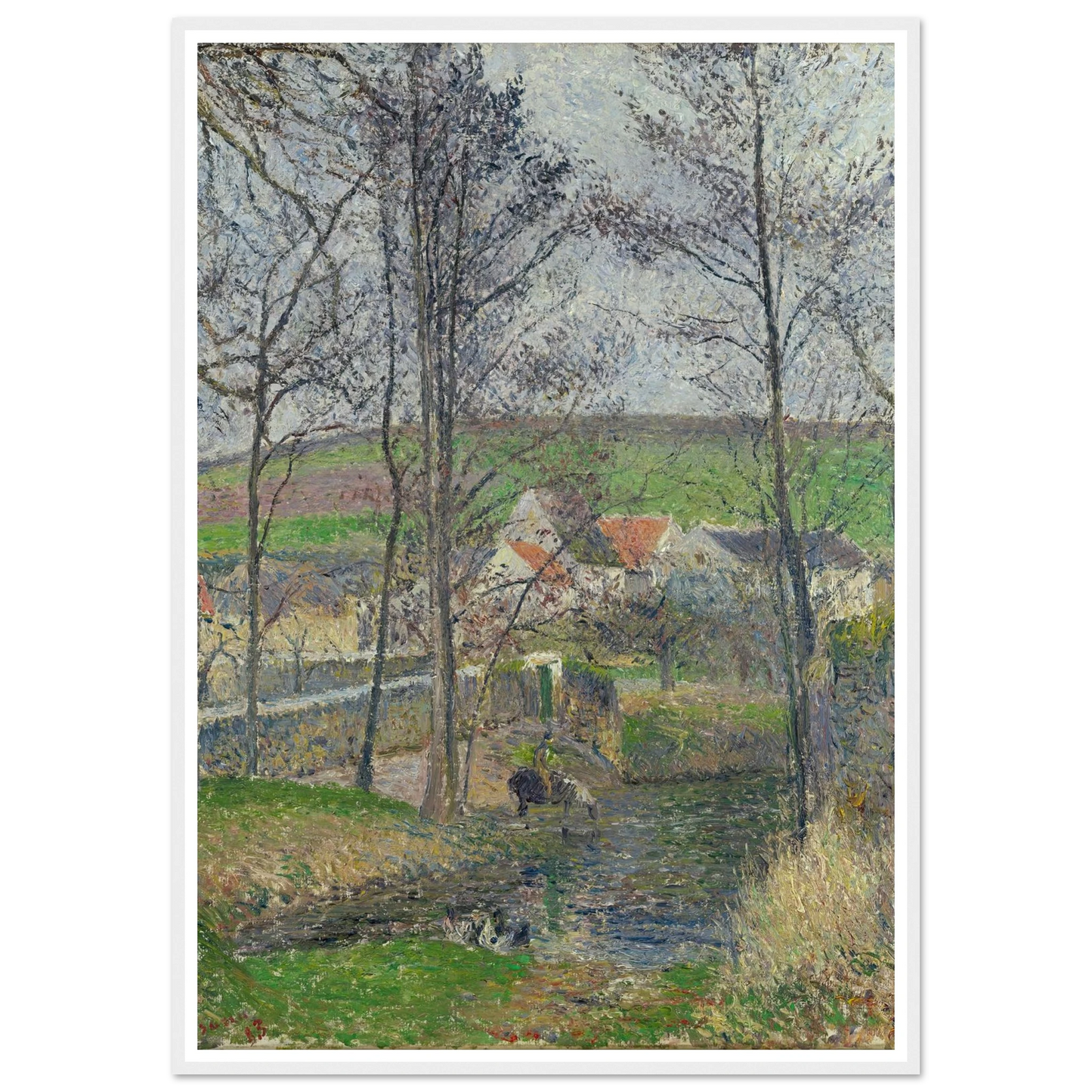 The banks of the Viosne at Osny in grey weather, winter Art Print | Camille Pissarro-Quipham Collections