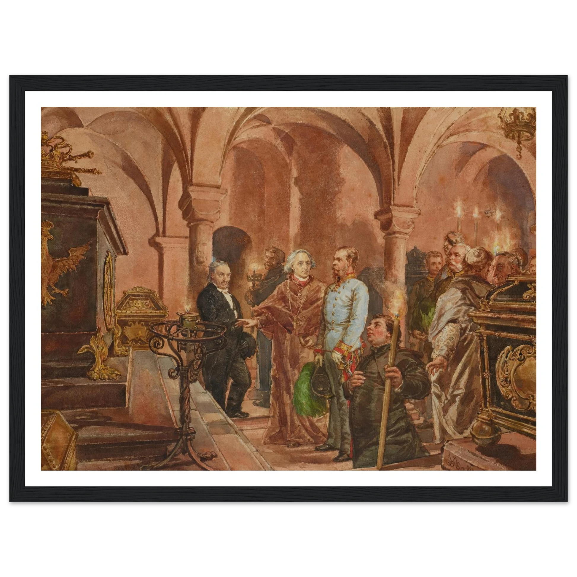 The Emperor in Front of the Sarcophagus of John III Sobieski in Saint Leonard’s Crypt under the Wawel Cathedral (1881) Art Print | Jan Matejko-Quipham Collections
