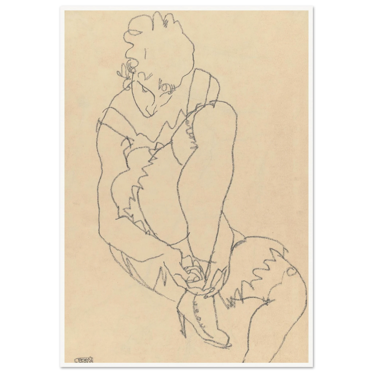 Woman Buttoning Her Shoes (1915) Art Print | Egon Schiele-Quipham Collections