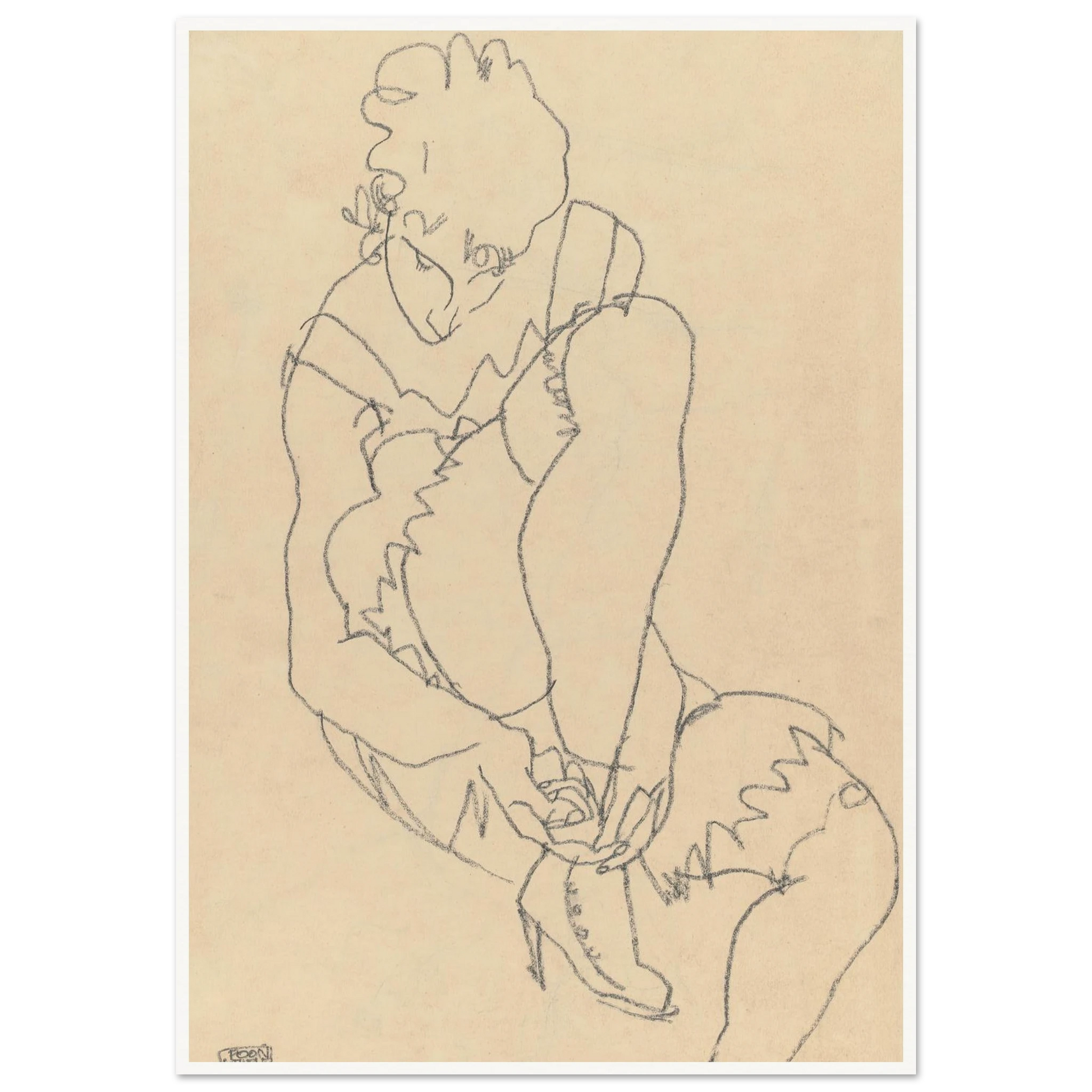 Woman Buttoning Her Shoes (1915) Art Print | Egon Schiele-Quipham Collections