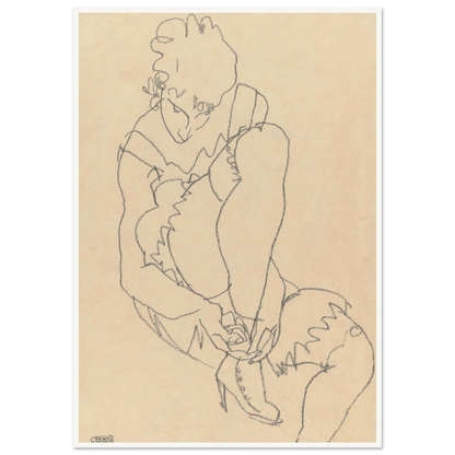 Woman Buttoning Her Shoes (1915) Art Print | Egon Schiele-Quipham Collections