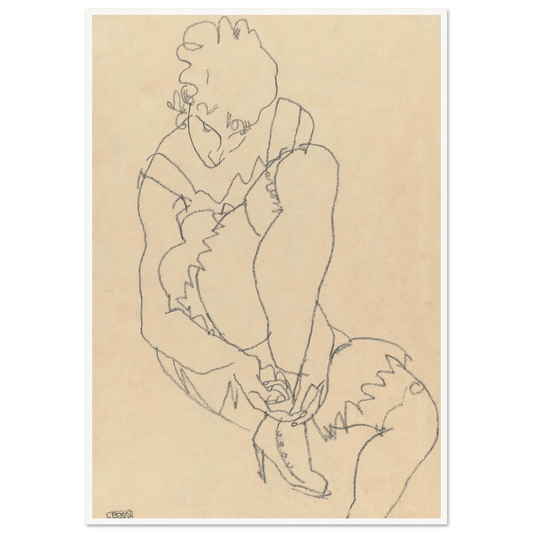 Woman Buttoning Her Shoes (1915) Art Print | Egon Schiele-Quipham Collections