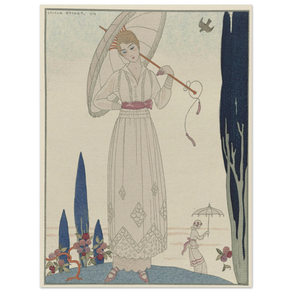 Le cyprès et la rose ; Robe d’été de Doeuillet (1914) Art Print | George Barbier-Quipham Collections