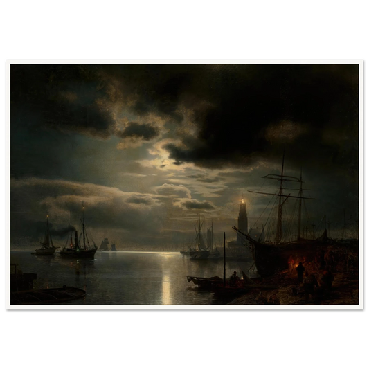 A Moonlit Harbor (1867) Art Print | Hermann Ottomar Herzog-Quipham Collections