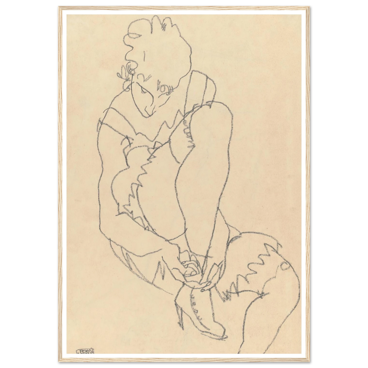 Woman Buttoning Her Shoes (1915) Art Print | Egon Schiele-Quipham Collections