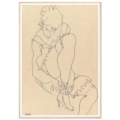 Woman Buttoning Her Shoes (1915) Art Print | Egon Schiele-Quipham Collections