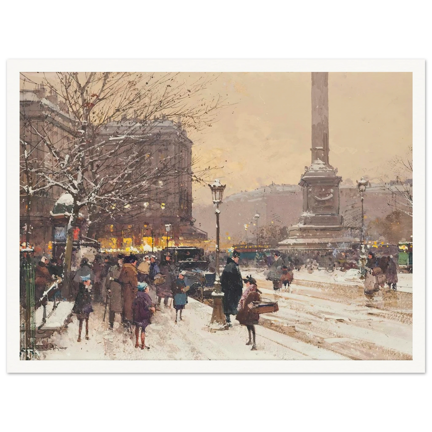 Figures in the snow, the Place de Concorde, Paris Art Print | Eugene Galien Laloue-Quipham Collections