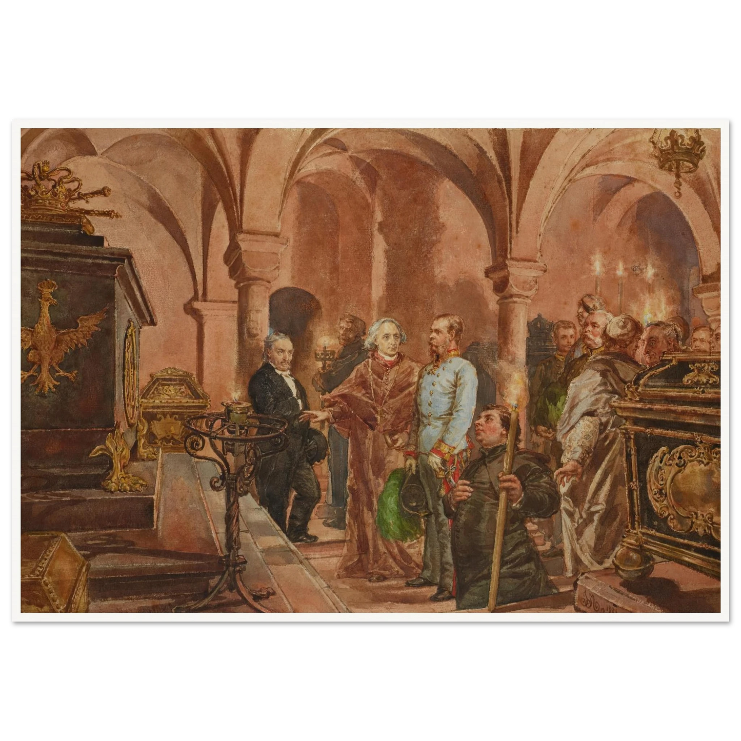 The Emperor in Front of the Sarcophagus of John III Sobieski in Saint Leonard’s Crypt under the Wawel Cathedral (1881) Art Print | Jan Matejko-Quipham Collections