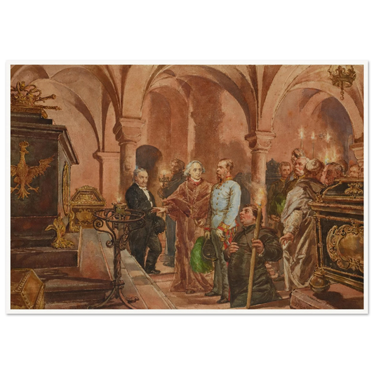 The Emperor in Front of the Sarcophagus of John III Sobieski in Saint Leonard’s Crypt under the Wawel Cathedral (1881) Art Print | Jan Matejko-Quipham Collections