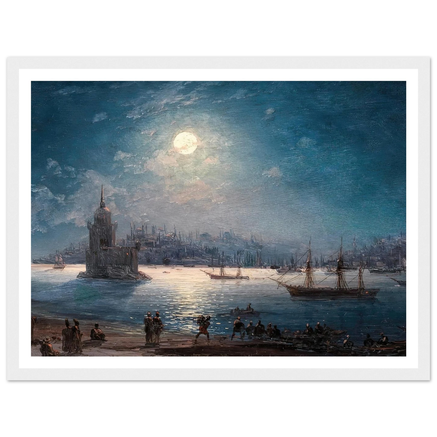 A View of the Bosporus with the Hagia Sophia and the Maiden’s Tower in the Moonlight (1884) Art Print | Ivan Konstantinovich Aivazovsky-Quipham Collections