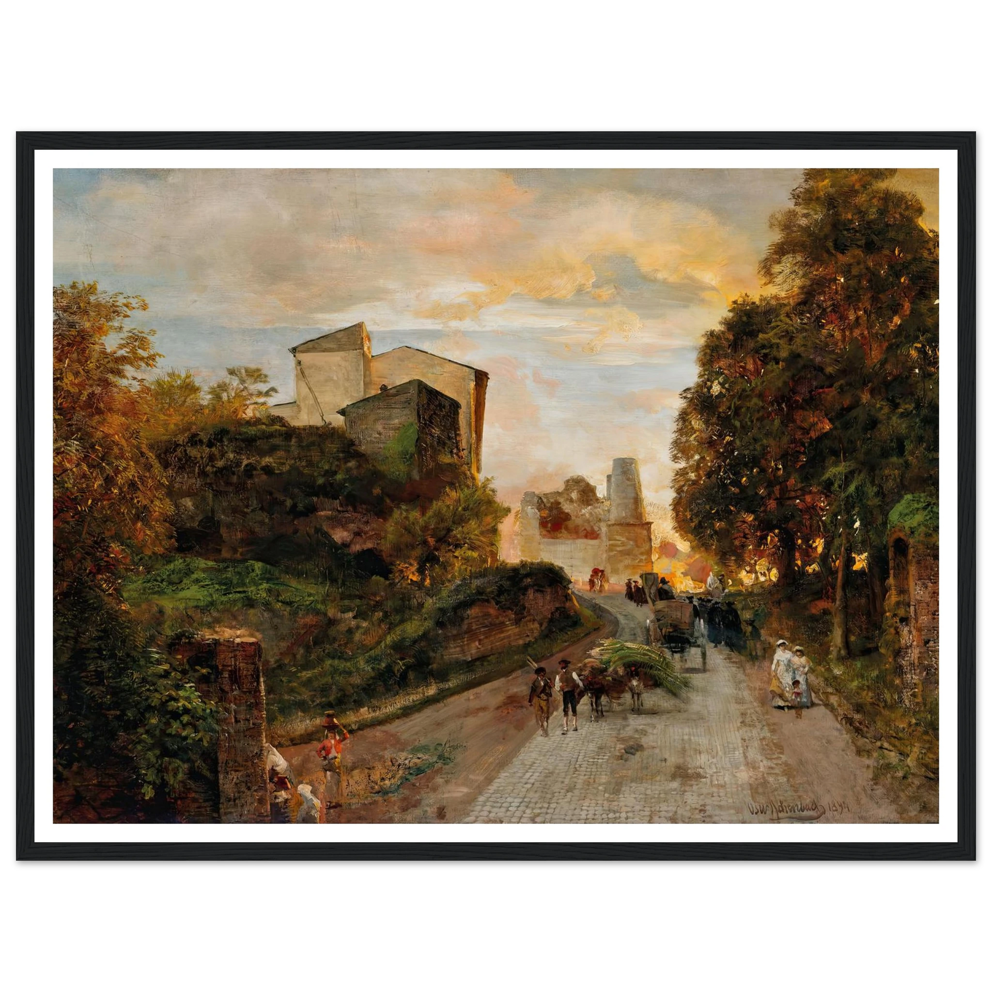 Village street at sunset (1894) Art Print | Oswald Achenbach-Quipham Collections