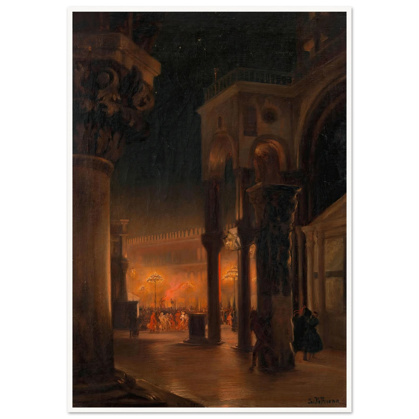 Karneval am Markusplatz in Venedig bei Nacht (1887) Art Print | Josef Hoffmann-Quipham Collections
