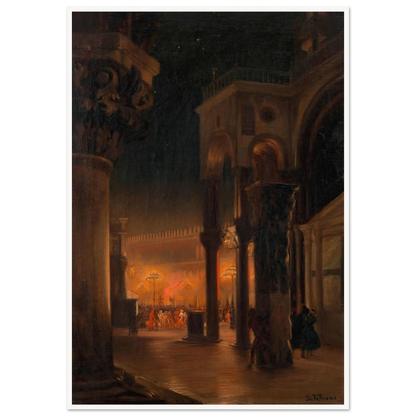 Karneval am Markusplatz in Venedig bei Nacht (1887) Art Print | Josef Hoffmann-Quipham Collections