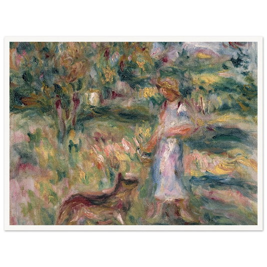 Paysage avec femme en bleu et Zaza à Cagnes (1919) Art Print | Pierre Auguste Renoir-Quipham Collections