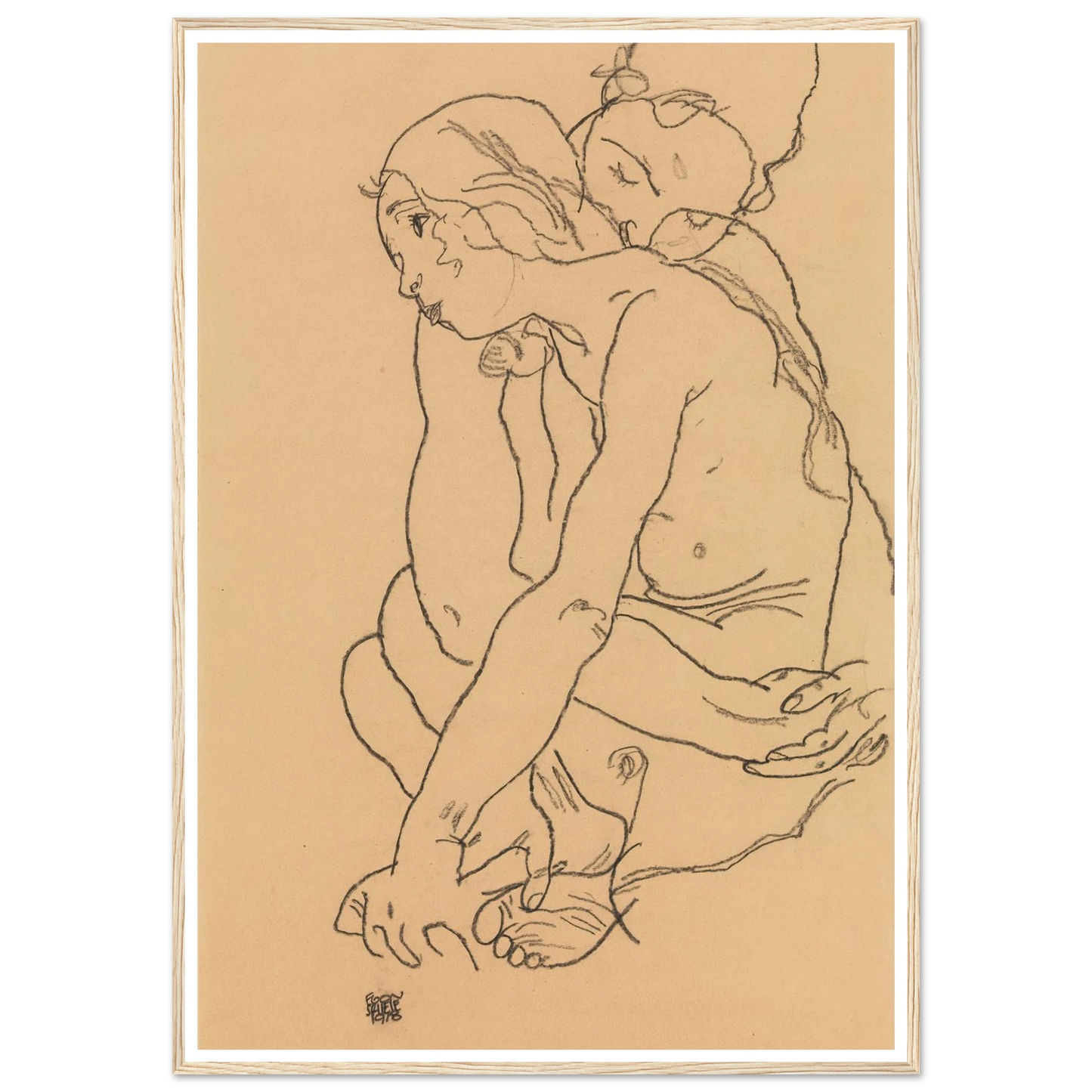 Woman and Girl Embracing (1918) Art Print | Egon Schiele-Quipham Collections