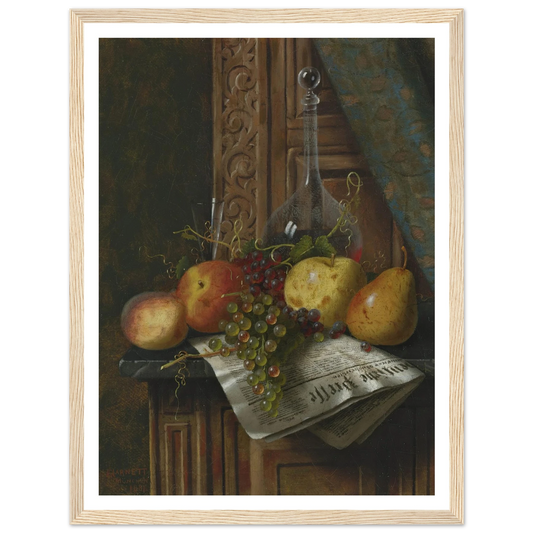 Still Life with Munich Newspaper, Fruit and Decanter (1881) Art Print | William Michael Harnett-Quipham Collections