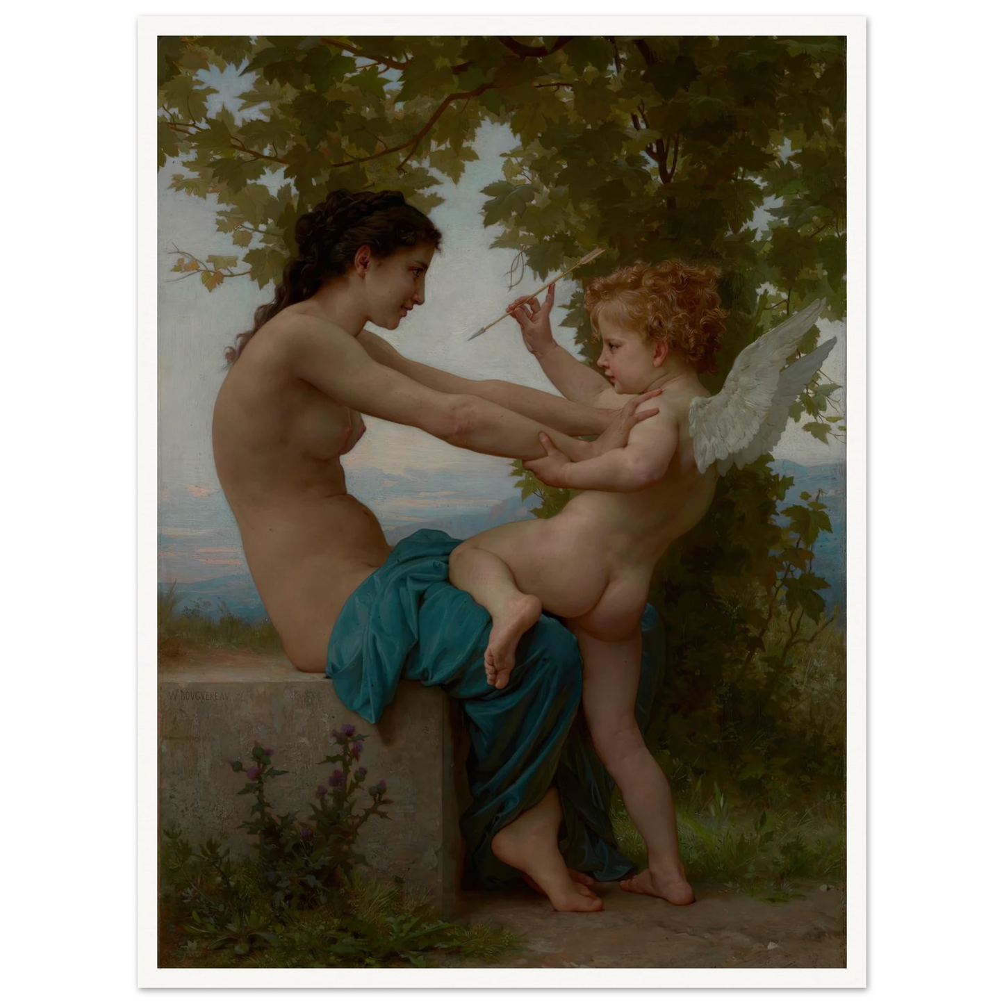 A Young Girl Defending Herself against Eros (about 1880) Art Print | William Bouguereau-Quipham Collections
