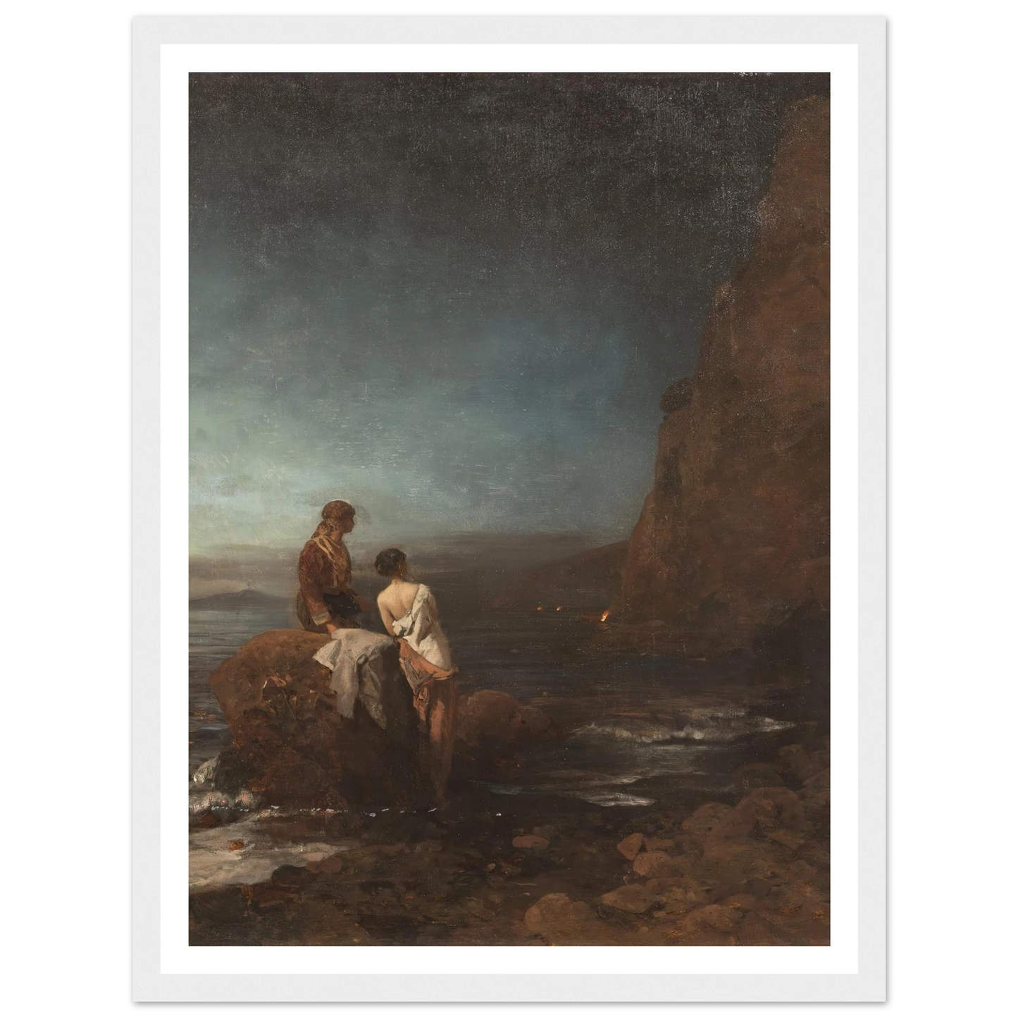Night by the beach of Naples (1880) Art Print | Oswald Achenbach-Quipham Collections