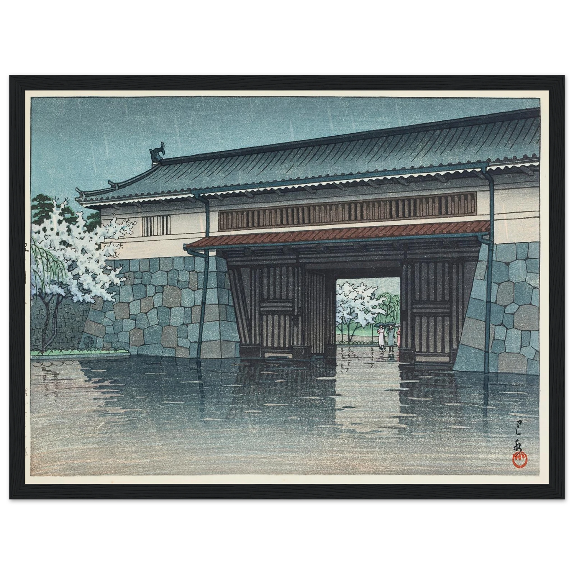 Sakuradamon no harusame (Spring rain at Sakurada Gate) (1952) Art Print | Kawase Hasui-Quipham Collections