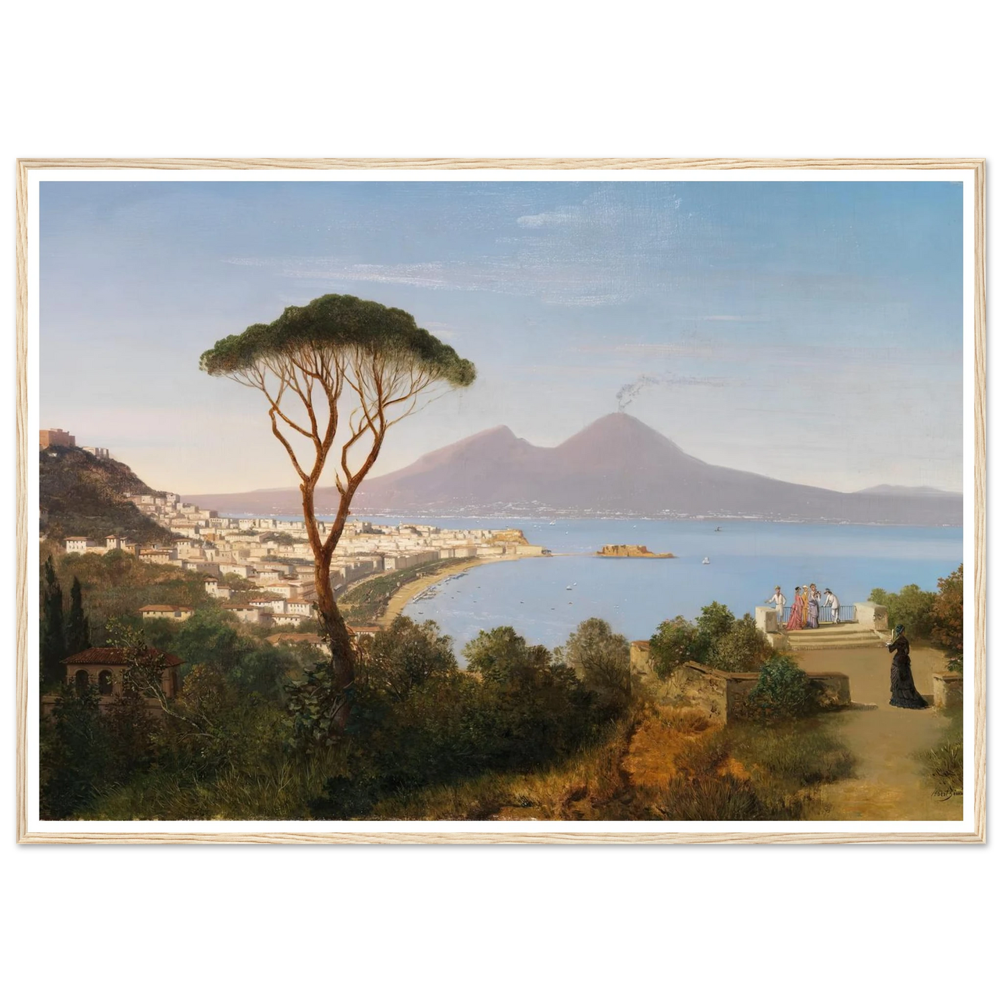 Blick vom Posillipo auf die weite Bucht von Neapel mit rauchendem Vesuv (Ca. 1850) Art Print | Albert Zimmermann-Quipham Collections
