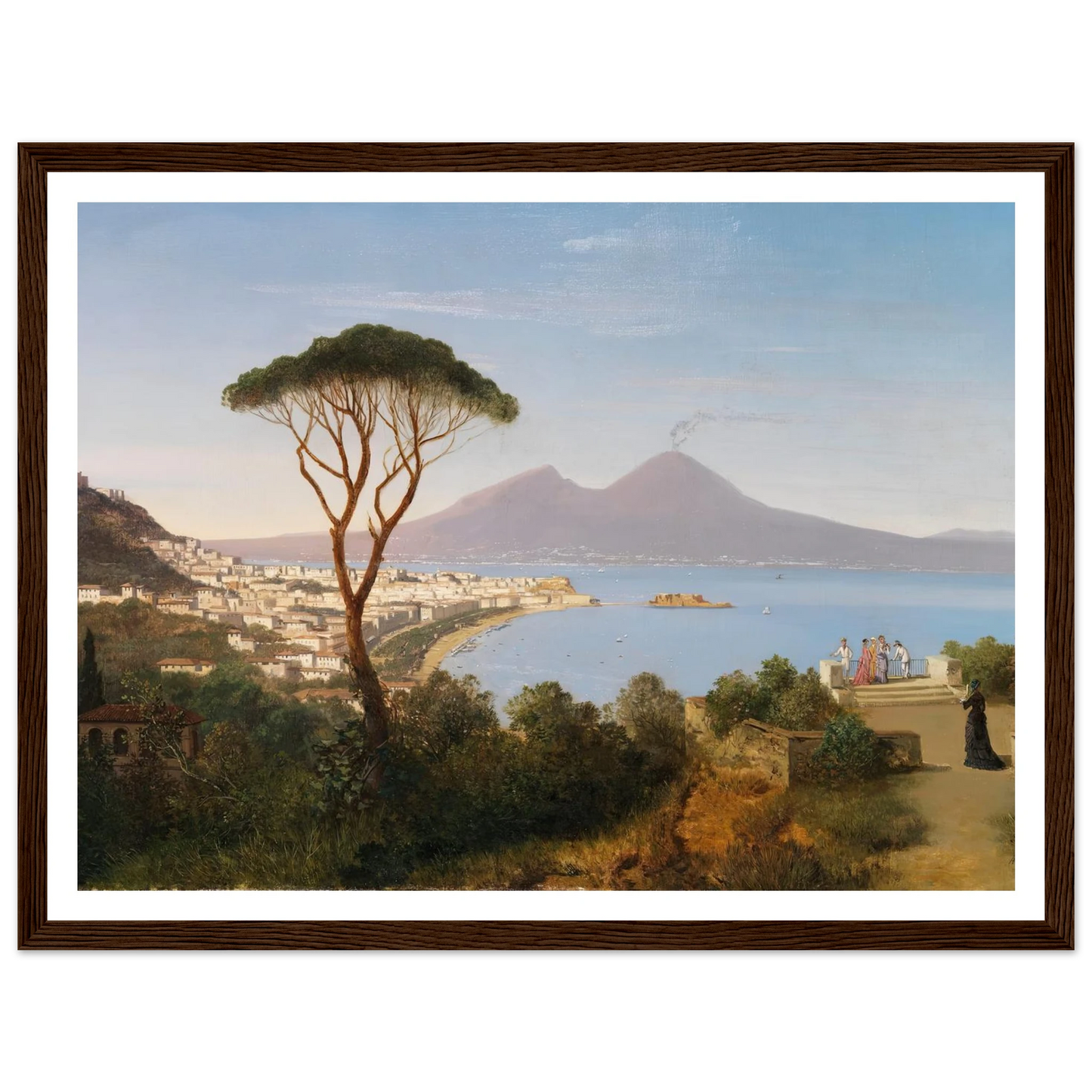 Blick vom Posillipo auf die weite Bucht von Neapel mit rauchendem Vesuv (Ca. 1850) Art Print | Albert Zimmermann-Quipham Collections