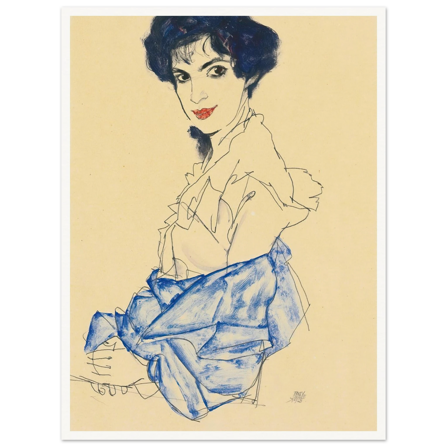 Elisabeth Lederer, Seated With Hands Folded (1913) Art Print | Egon Schiele-Quipham Collections