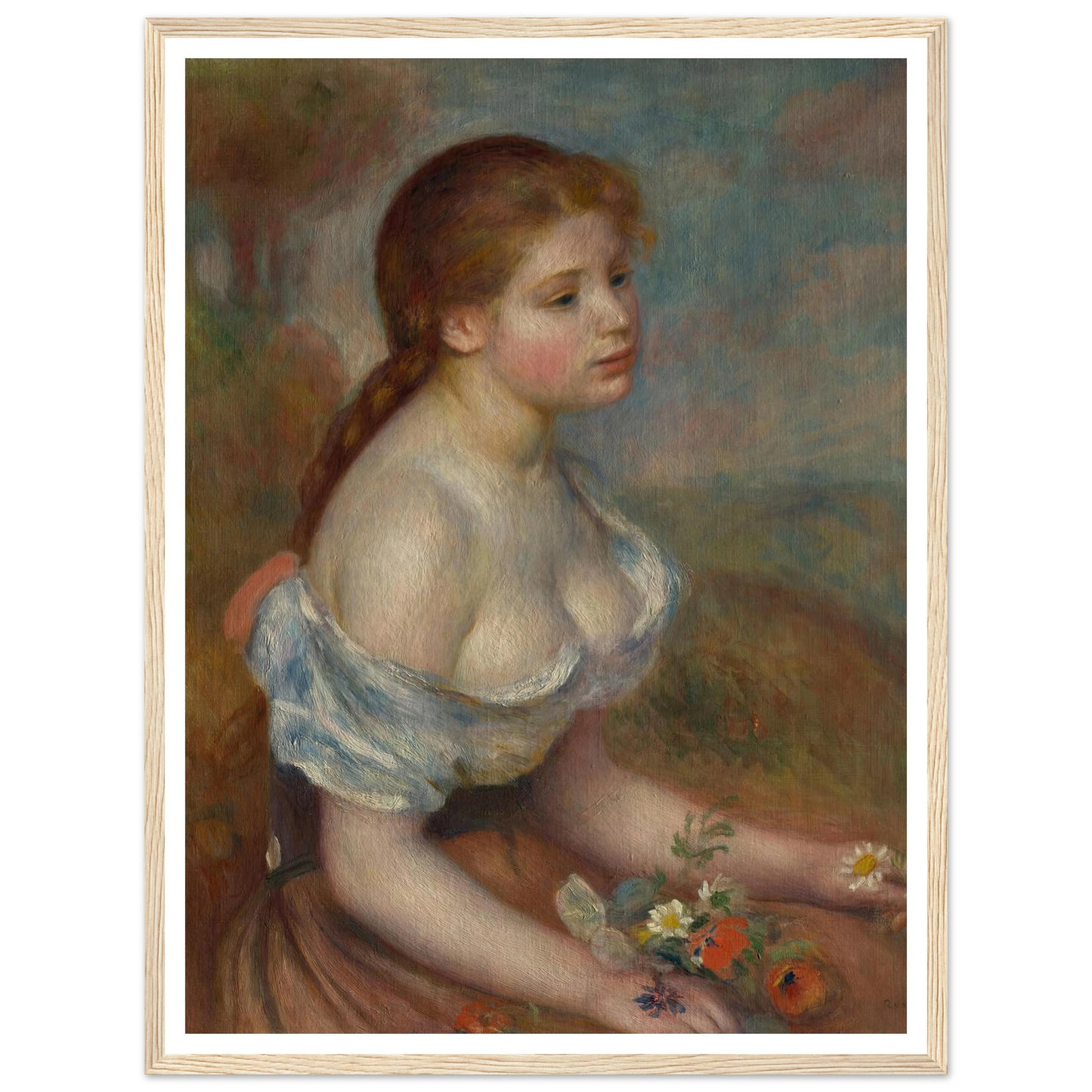 A Young Girl with Daisies (1889) Art Print | Pierre Auguste Renoir-Quipham Collections