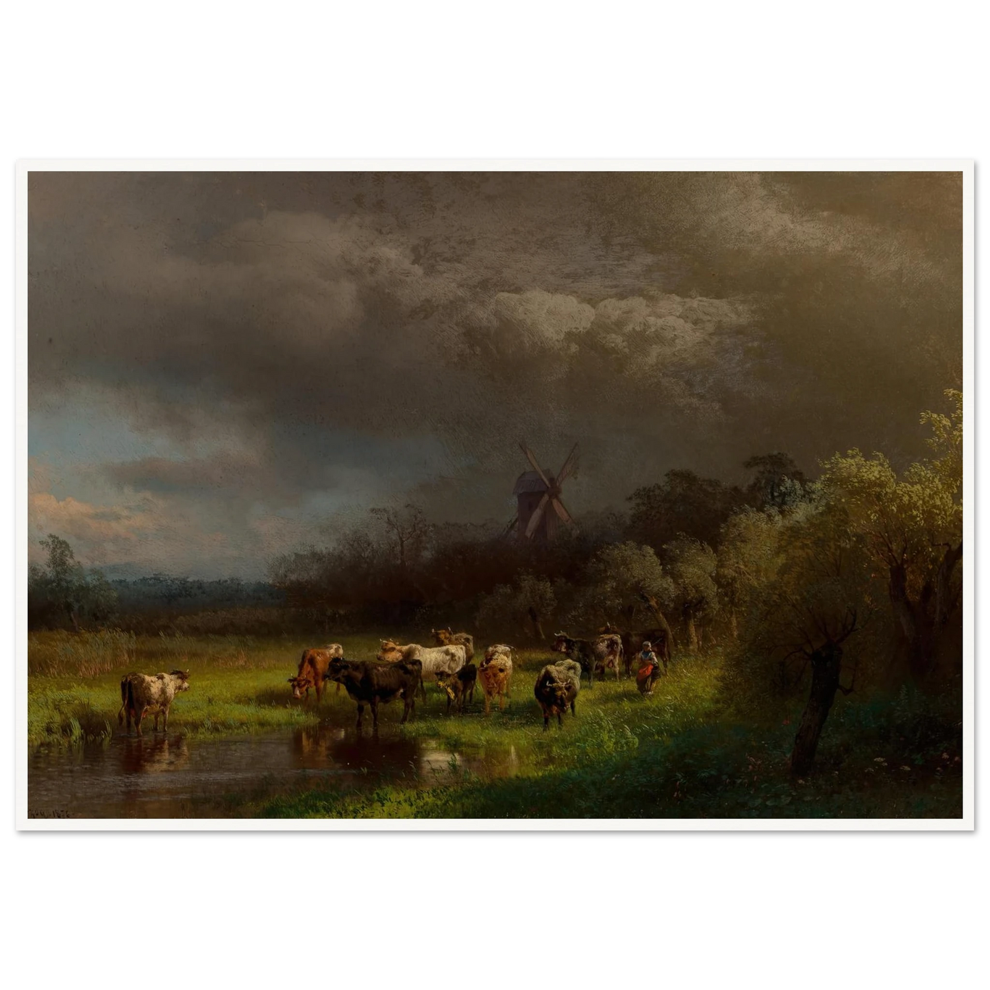 Landscape with a Windmill (1876) Art Print | Hermann Ottomar Herzog-Quipham Collections