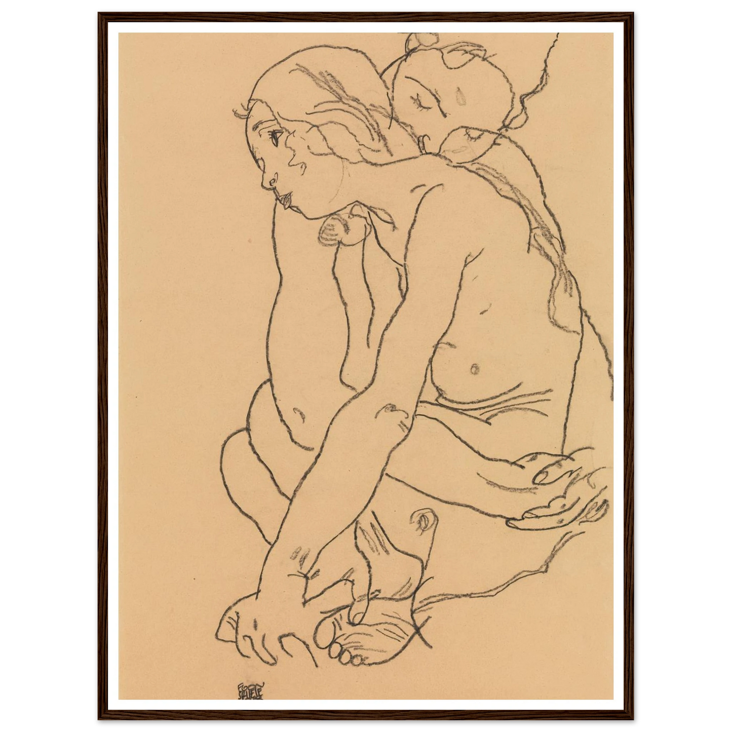 Woman and Girl Embracing (1918) Art Print | Egon Schiele-Quipham Collections