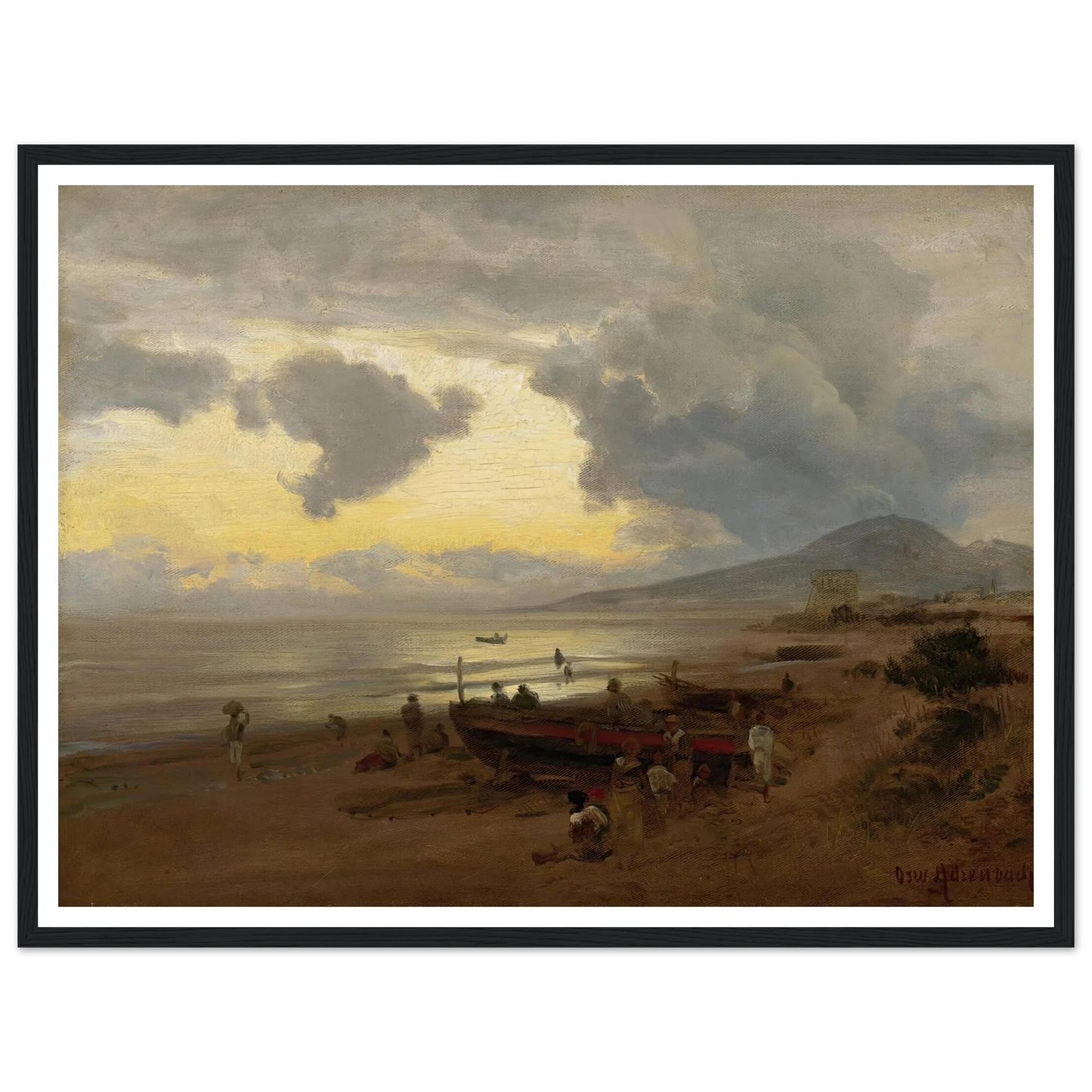 Sunset On The Shore Art Print | Oswald Achenbach-Quipham Collections