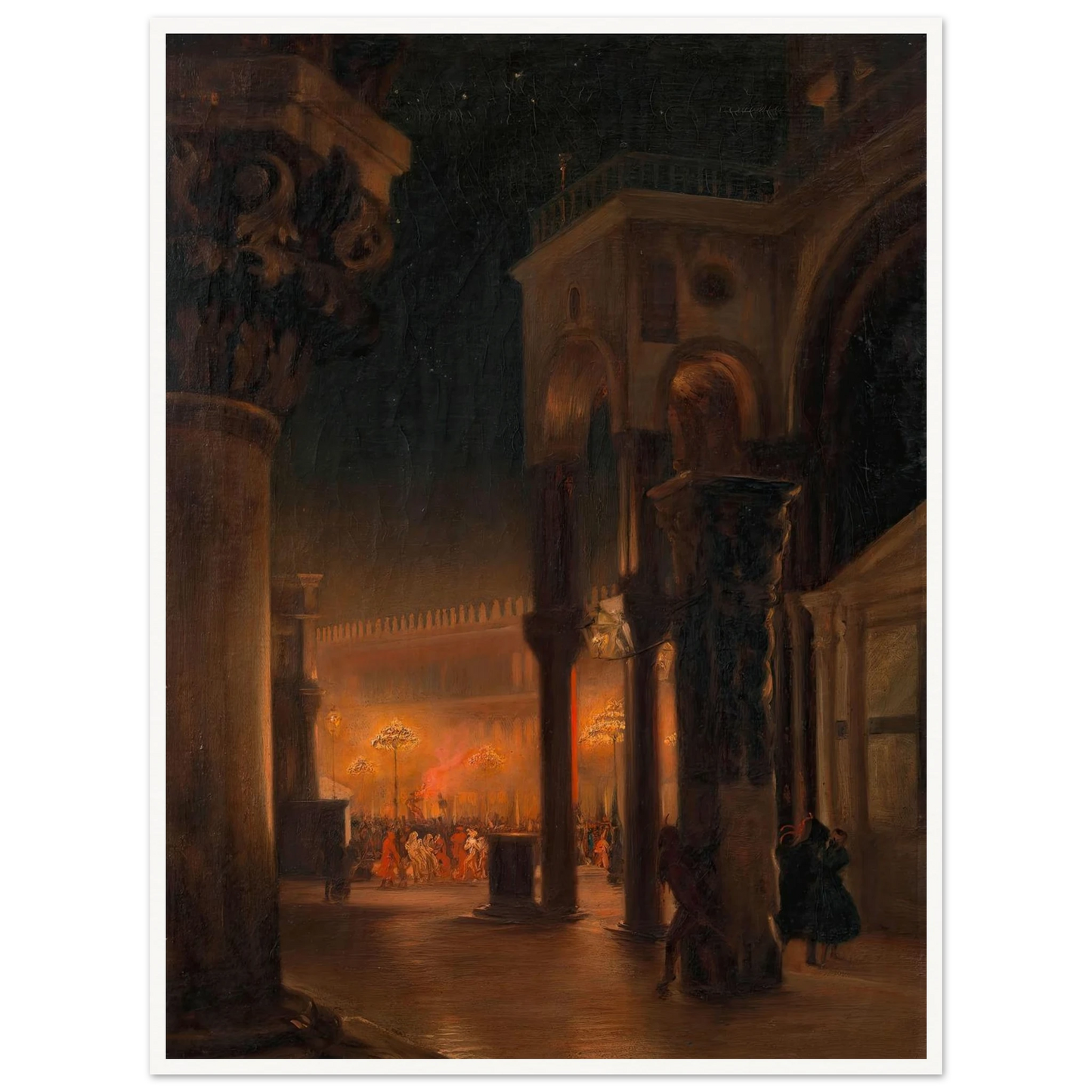 Karneval am Markusplatz in Venedig bei Nacht (1887) Art Print | Josef Hoffmann-Quipham Collections