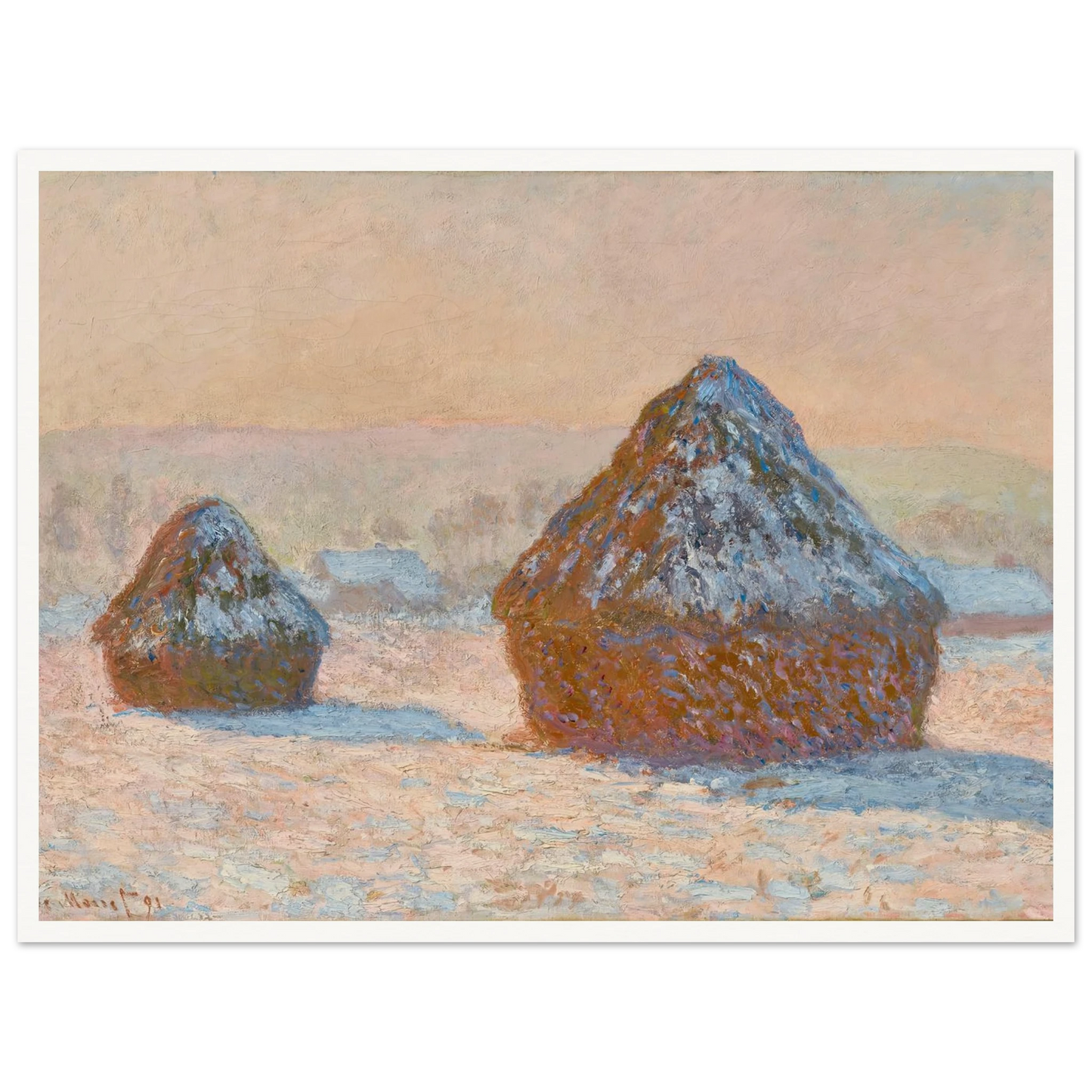Wheatstacks, Snow Effect, Morning (1891) Art Print | Claude Monet-Quipham Collections