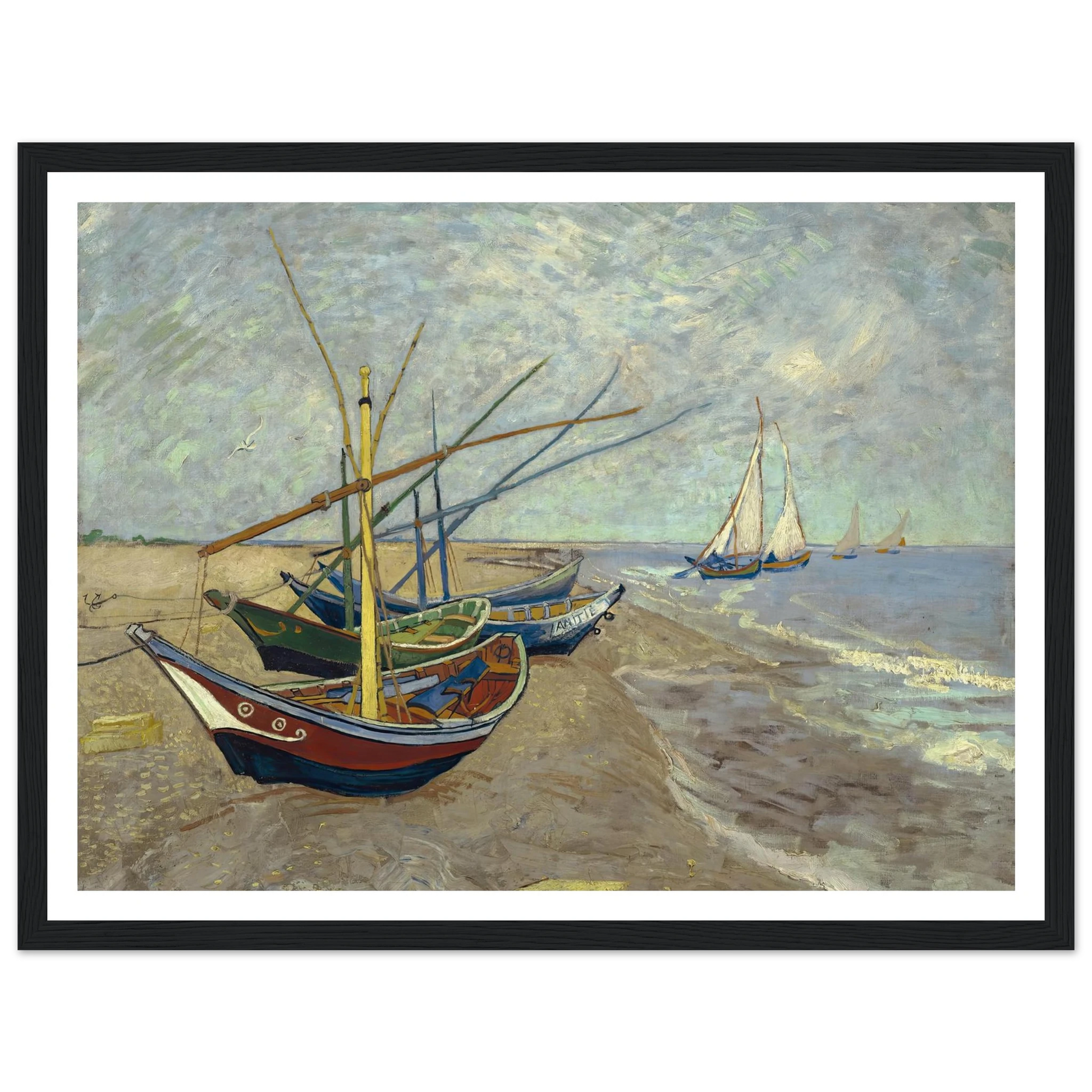 Fishing boats on the beach at Les Saintes-Maries-de-la-Mer (1888) Art Print | Vincent van Gogh-Quipham Collections