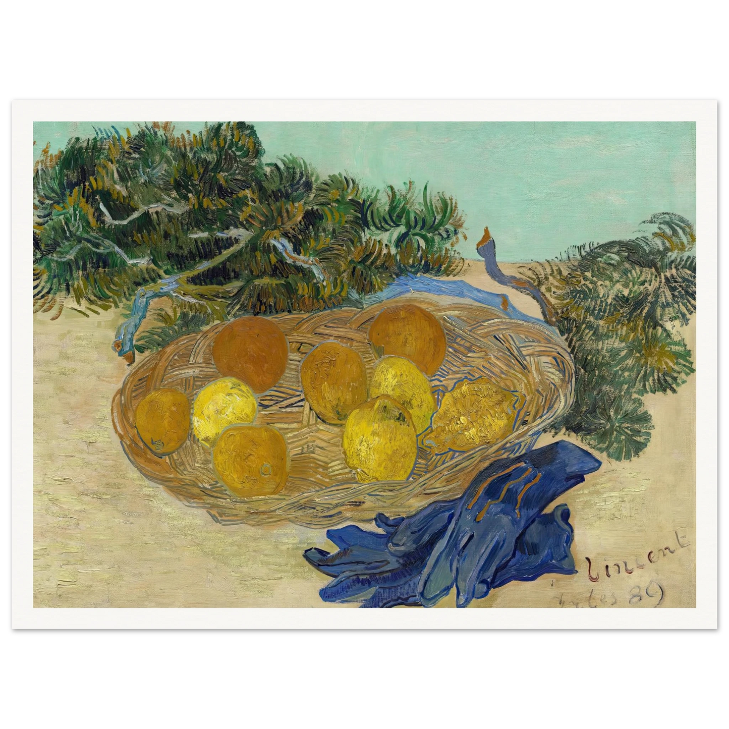 Still Life of Oranges and Lemons with Blue Gloves (1889) Art Print | Vincent van Gogh-Quipham Collections