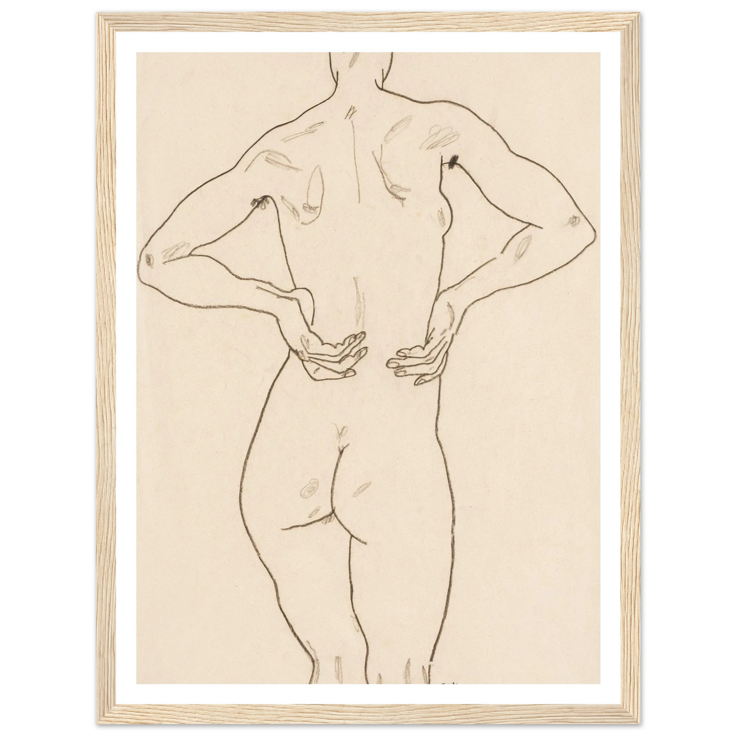 Weiblicher Rückenakt, die Hände auf der Hüfte Art Print | Egon Schiele-Quipham Collections