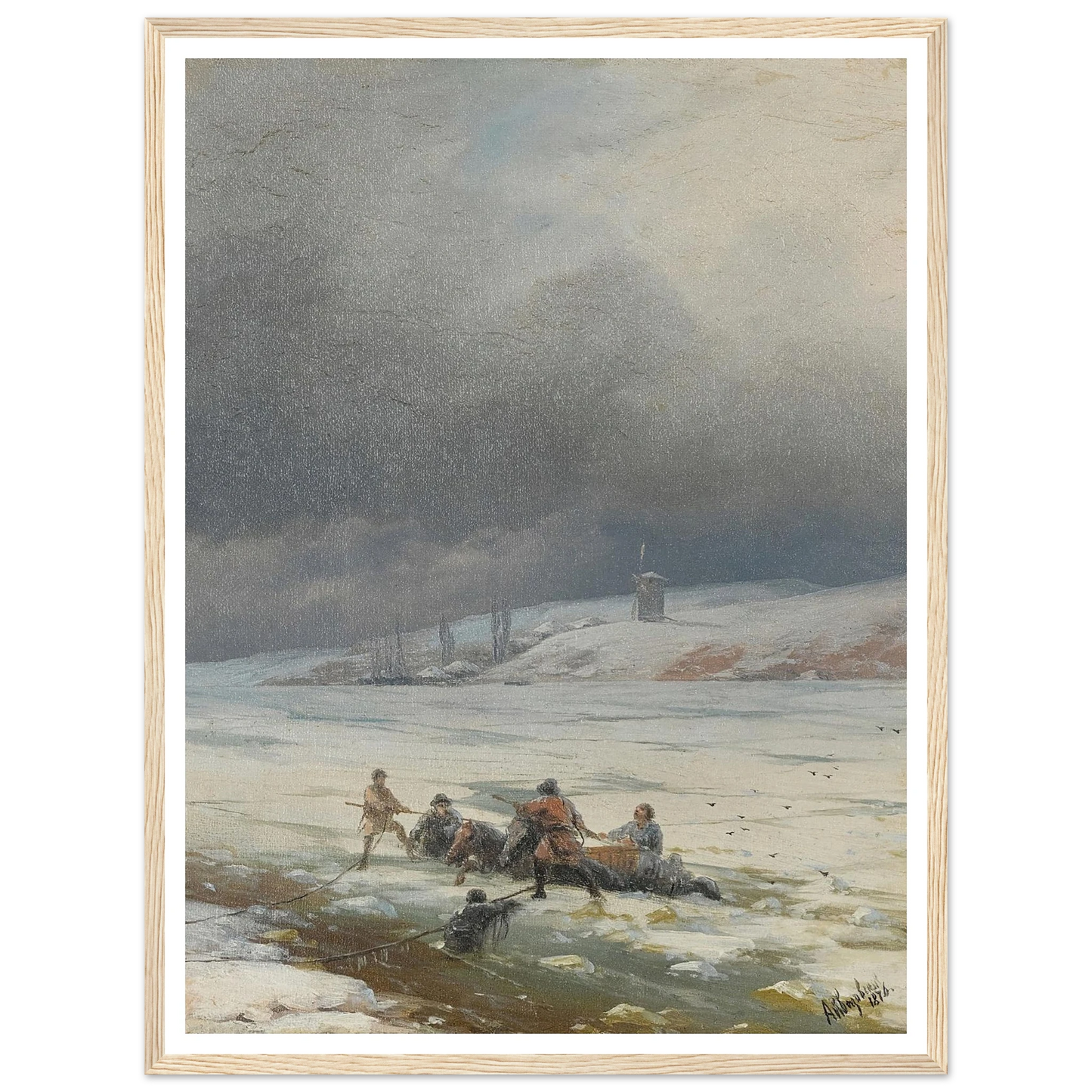 Hauling a Horse and Cart out of the Ice (1876) Art Print | Ivan Konstantinovich Aivazovsky-Quipham Collections