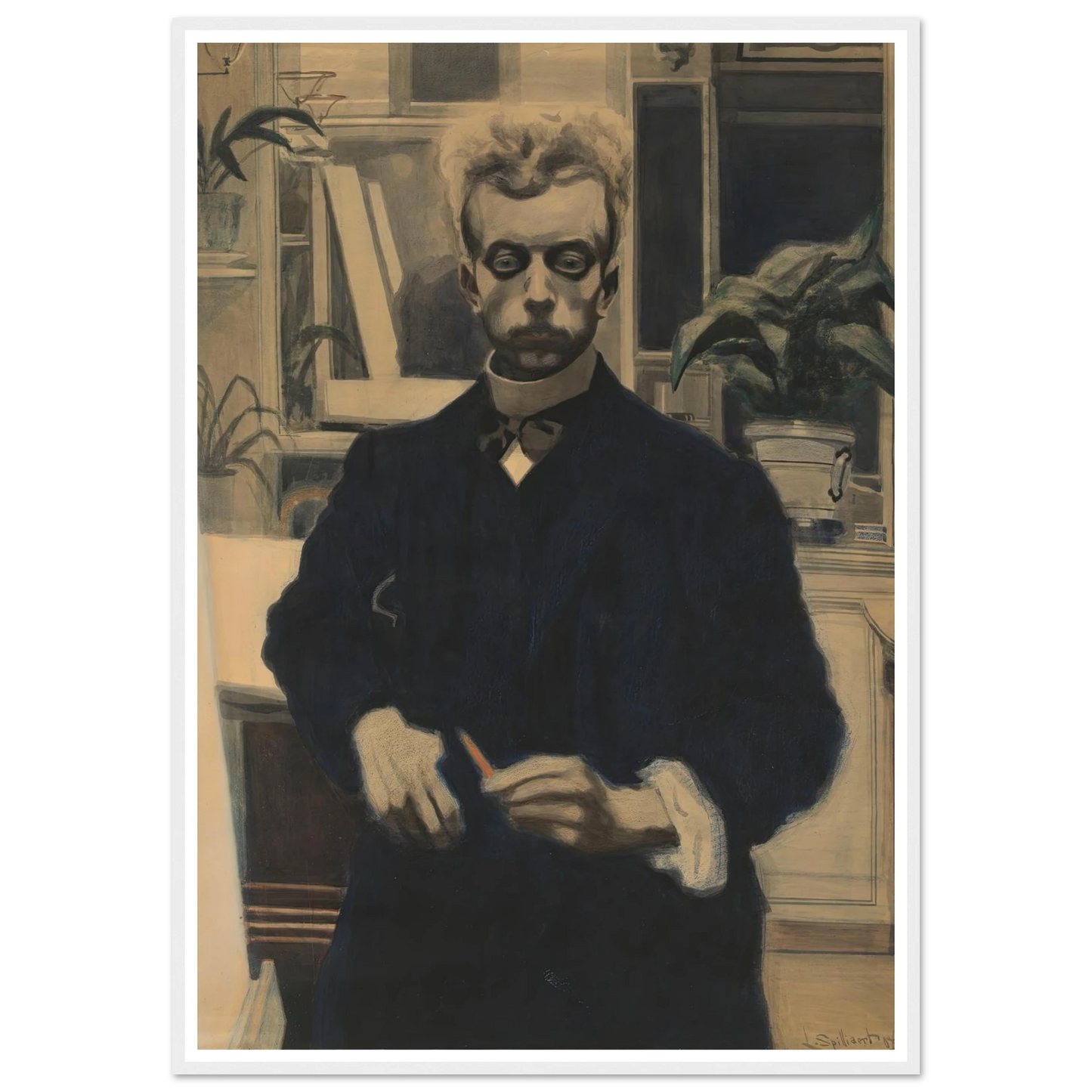Zelfportret met rood potlood (1908) Art Print | Leon Spilliaert-Quipham Collections