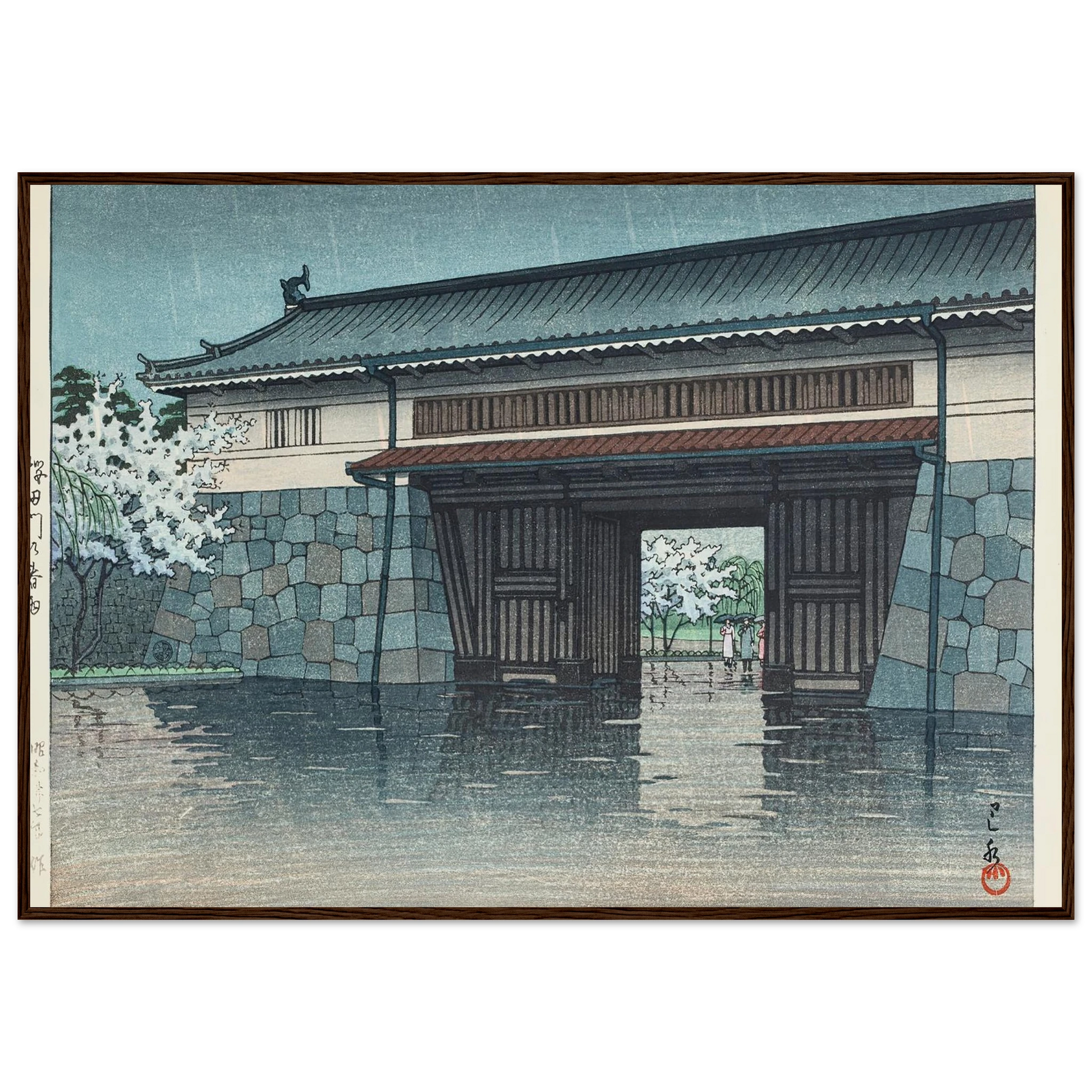 Sakuradamon no harusame (Spring rain at Sakurada Gate) (1952) Art Print | Kawase Hasui-Quipham Collections