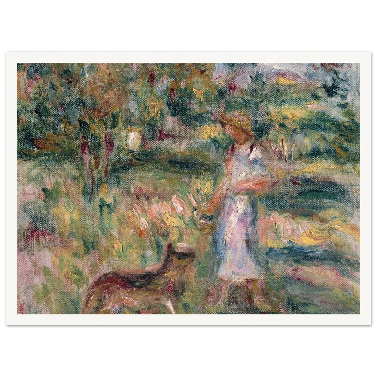 Paysage avec femme en bleu et Zaza à Cagnes (1919) Art Print | Pierre Auguste Renoir-Quipham Collections