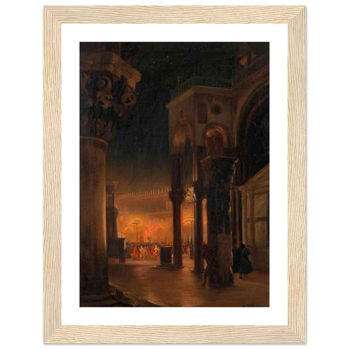 Karneval am Markusplatz in Venedig bei Nacht (1887) Art Print | Josef Hoffmann-Quipham Collections