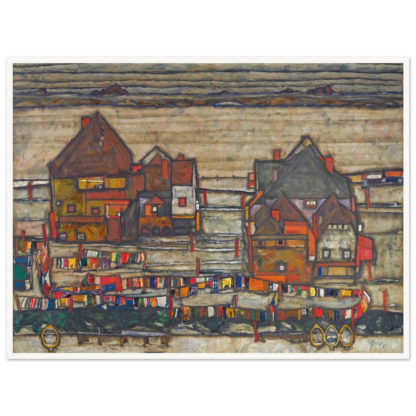 Houses With Laundry (Suburb II) (1914) Art Print | Egon Schiele-Quipham Collections