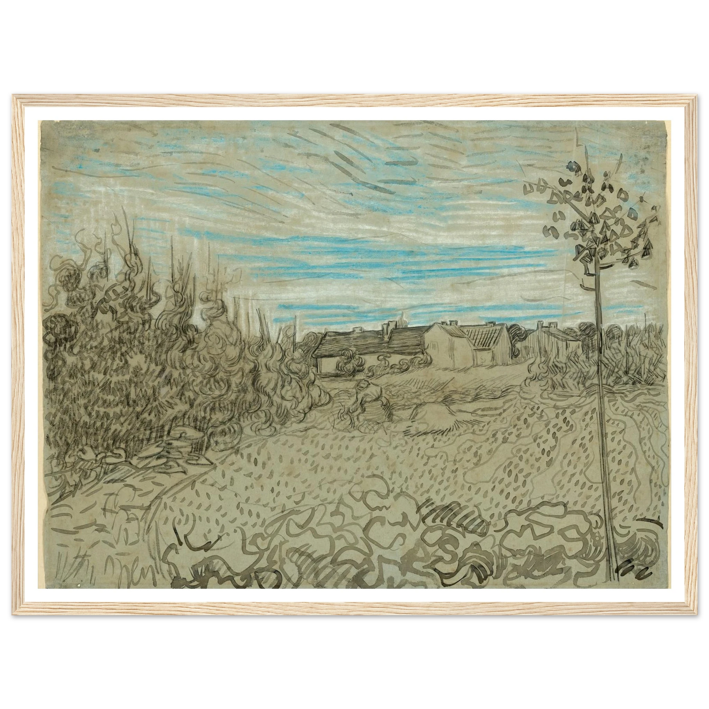 Cottages with a Woman Working in the Middle Ground (1890) Art Print | Vincent van Gogh-Quipham Collections