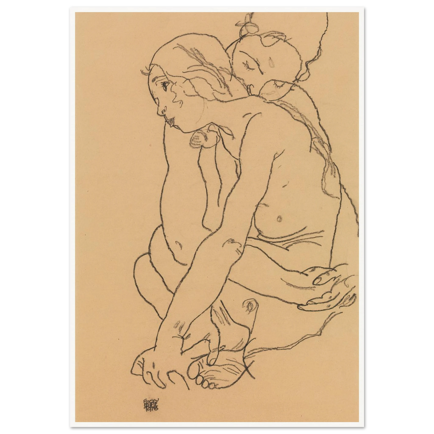 Woman and Girl Embracing (1918) Art Print | Egon Schiele-Quipham Collections