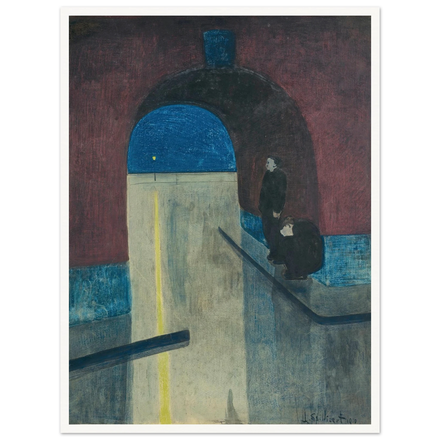 Un homme et une femme s’abritant sous une voute des Drie Gapers, Ostende (1910) Art Print | Leon Spilliaert-Quipham Collections