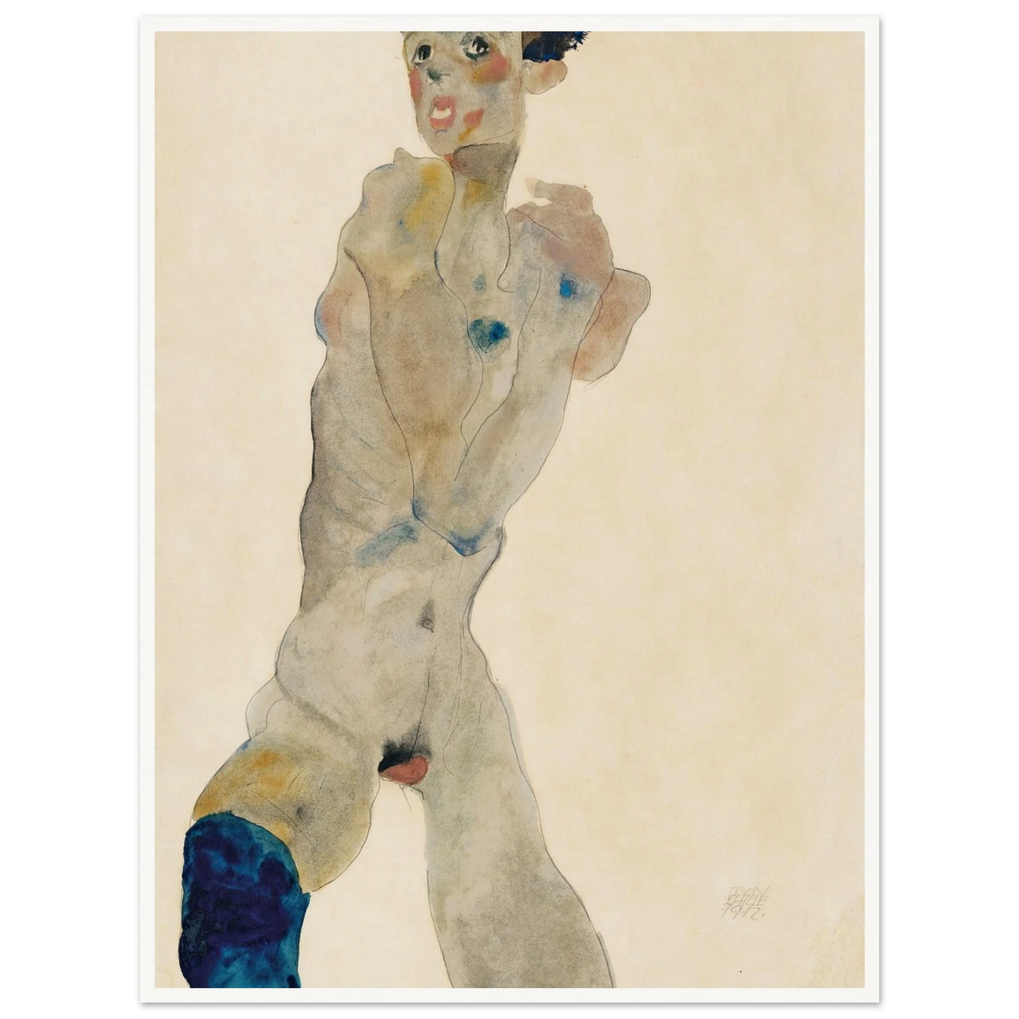 Stehender männlicher Akt mit verschränkten Armen (Selbstportrait) (1912) Art Print | Egon Schiele-Quipham Collections