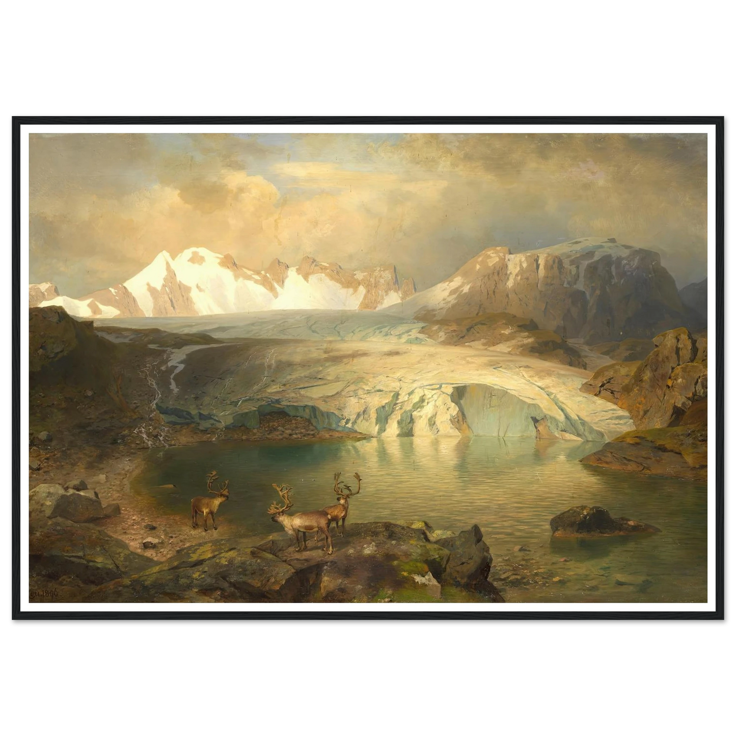 Fjordlandschaft mit Gletscher und Rentieren (1896) Art Print | August Wilhelm Leu-Quipham Collections